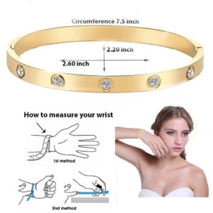 VPKJewelry Stainless Steel for Women Men Bracelet Bangle Yellow 18k Gold Plated Diamonique CZ stone crystal (Gold, 7.50)