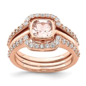 icecarats 925 sterling silver 3-piece rose tone pink rhinestone crystals cubic zirconia cz wedding band engagement ring bridal jewelry set