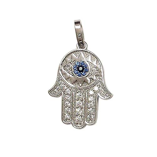 LaTisoro Sterling Silver Blue CZ Hand of Hamsa Pendant - Evil Eye Defense - 100% Hypoallergenic & Allergy Free Jewelry