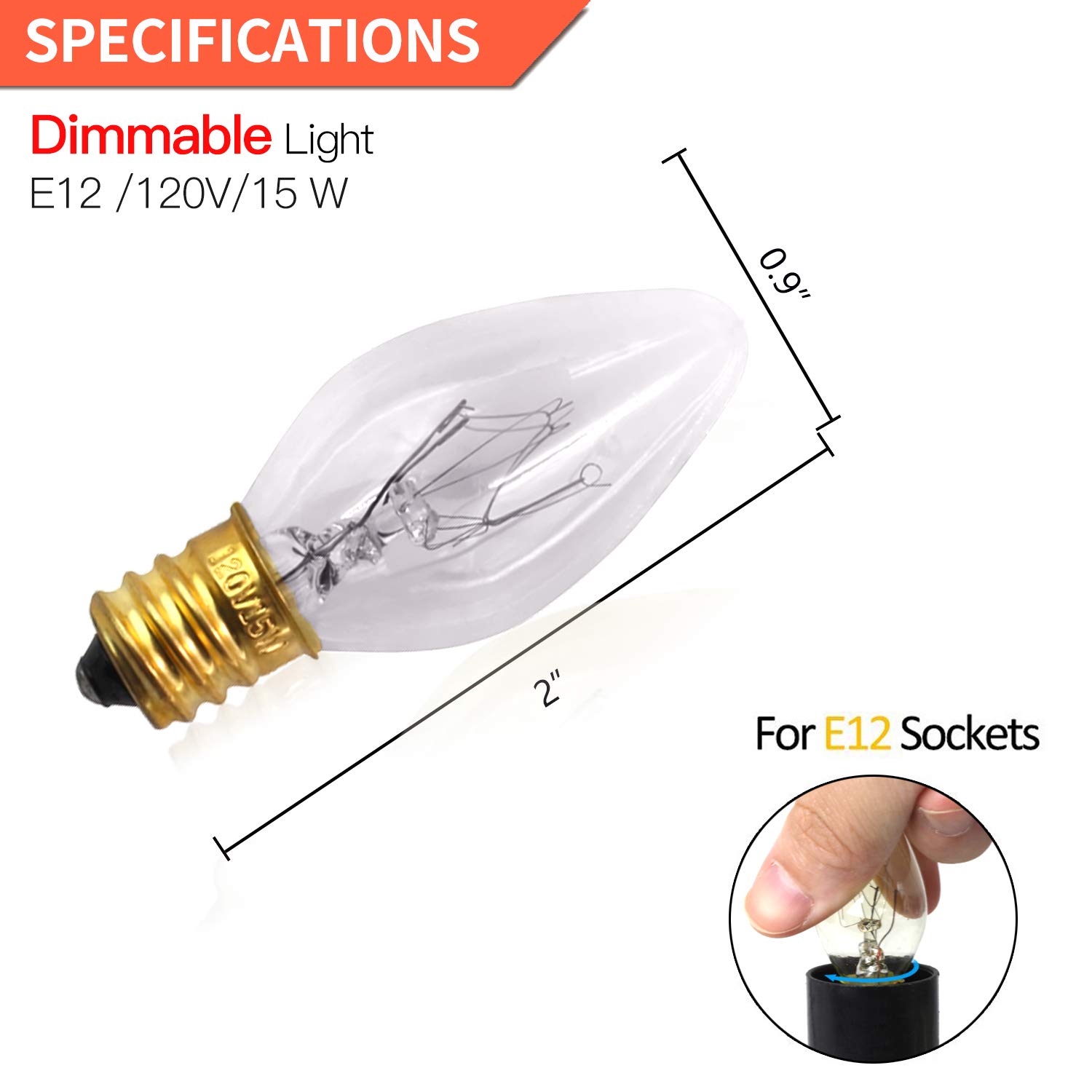 Betus [Original Replacement Long Lasting 15 Watt Dimmable E12 Socket Incandescent Candelabra Salt Lamp Bulb - Value Pack of 6(Warm Light)