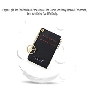 Small Wallets for Women Slim Leather Card Case Holder Wallet Coin Change Purse with Keychain (Black)