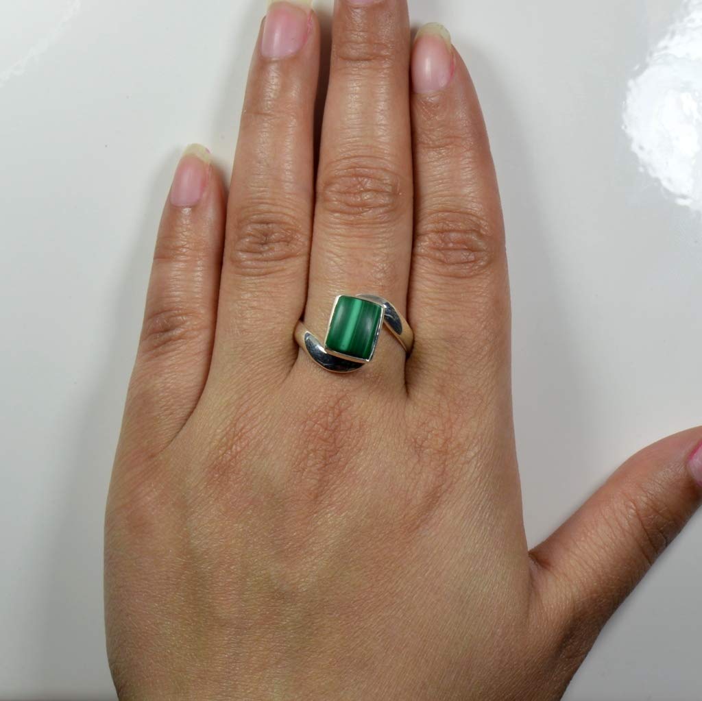 55Carat Genuine Malachite Rings 925 Sterling Silver Green Gemstone Handcrafted Jewelry for Gift Size 4-13