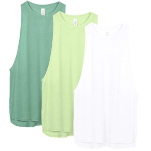 icyzone Workout Tank Tops for Women - Running Muscle Tank Sport Exercise Gym Yoga Tops Athletic Shirts(Pack of 3)(S, White/Green/Pistachio Green)