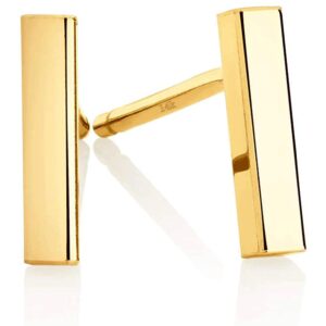 14k yellow gold bar earrings polished stud 12mm line stick minimalist earrings (yellow-gold)