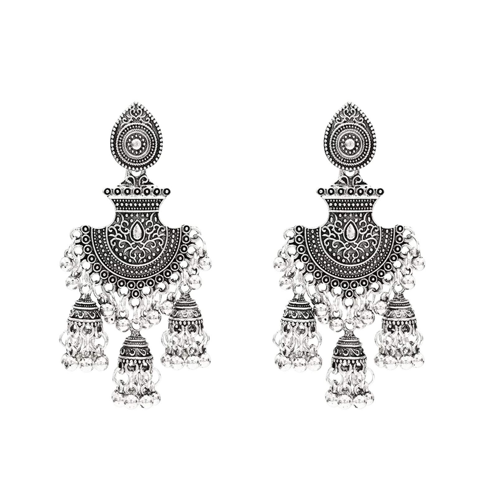 Jhumka Tassel Drop Earrings Bridal Dangle For Women Ethnic Afghan Silver Oorbellen Vintage Boho Tribal Egypt Nepal Gypsy Jewelry (Silver)