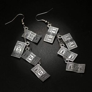 YOOE Cute 100 Dollar Bill Money Currency Dangle Earrings.Punk hiphop Paper Cash Drop Earrings.Antique Silver Gold For Women Jewelry (Silver)