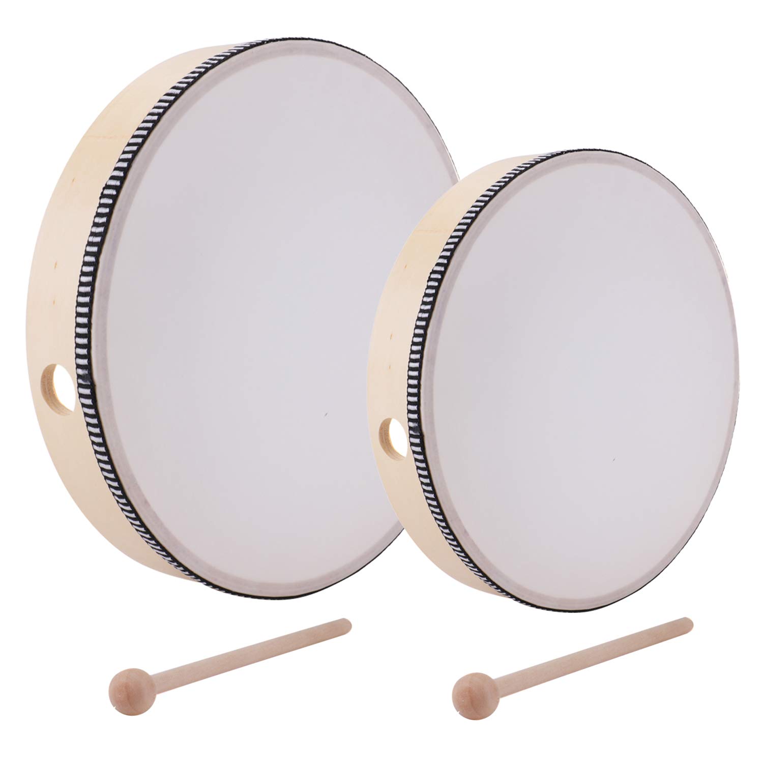 Foraineam 10 Inch & 8 Inch Hand Drum Percussion Wood Frame Drum with Drum Stick