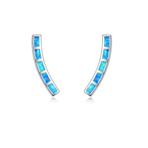 winnicaca ear crawler climber earrings sterling silver created blue fire opal slender small bar stud earrings gifts for women