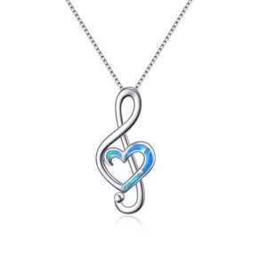 winnicaca music note necklace for women sterling silver musical theme pendant jewelry created opal necklace for her music gifts for music lovers