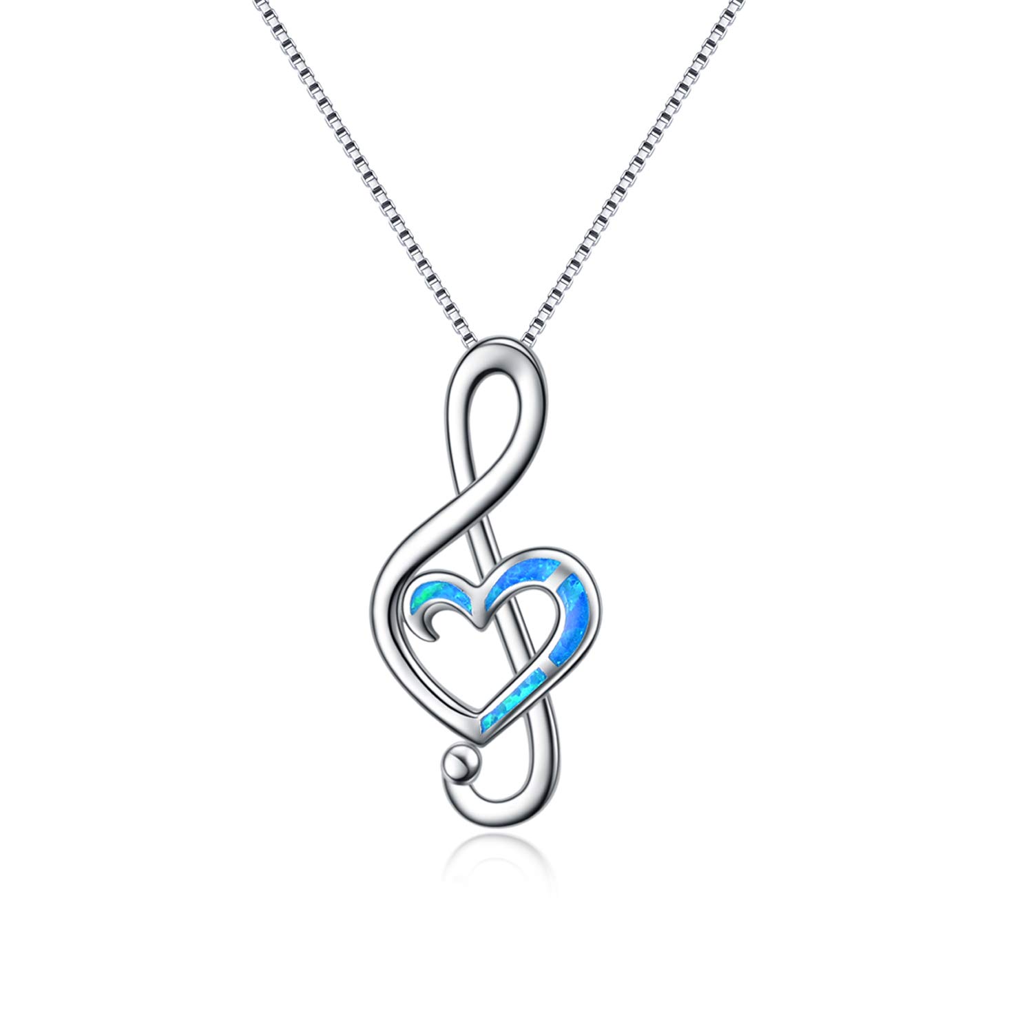 WINNICACA Music Note Necklace for Women Sterling Silver Musical Theme Pendant Jewelry Created Opal Necklace for Her Music Gifts for Music Lovers