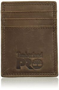 timberland pro men's leather front pocket wallet with money clip accessory, dark brown, one size