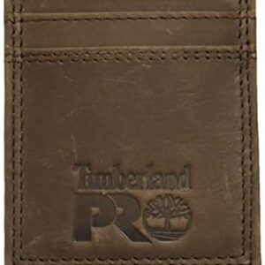 Timberland PRO Men's Leather Front Pocket Wallet with Money Clip Accessory, Dark Brown, One Size