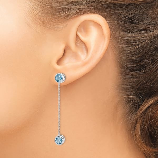 925 Sterling Silver Sky Blue Topaz Chain Post Drop Dangle Earrings