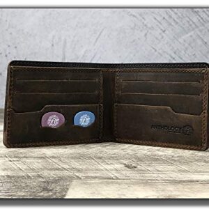 Anthology Gear Minimalist Bi-fold Leather Wallet - with Guitar Pick Holder Full Grain Leather (Whiskey Brown)