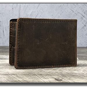 Anthology Gear Minimalist Bi-fold Leather Wallet - with Guitar Pick Holder Full Grain Leather (Whiskey Brown)