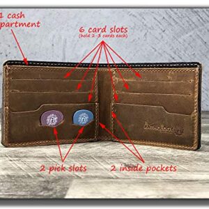 Anthology Gear Minimalist Bi-fold Leather Wallet - with Guitar Pick Holder Full Grain Leather (Whiskey Brown)