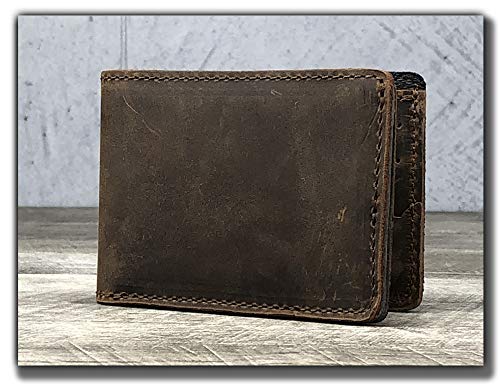 Anthology Gear Minimalist Bi-fold Leather Wallet - with Guitar Pick Holder Full Grain Leather (Whiskey Brown)