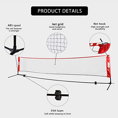 VIVOHOME Portable 14ft Height Adjustable Outdoor Badminton Net Set with Stand and Carry Bag for Kid's Volleyball Soccer Tennis Pickleball Red