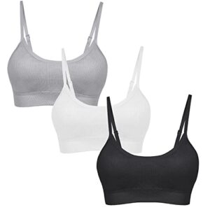 akamc women's rib-knit camisole sports bra athletic bras for women adjustable straps yoga bras,3x-large