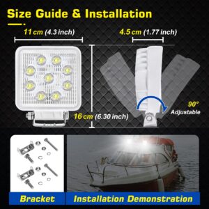 WFPOWER Boat Light 2 Pack, LED Marine Spotlights Waterproof, Deck Dock Flood Light Work Light for Boat Accessories Pontoon Fishing Truck SUV Off-road 12V Square White