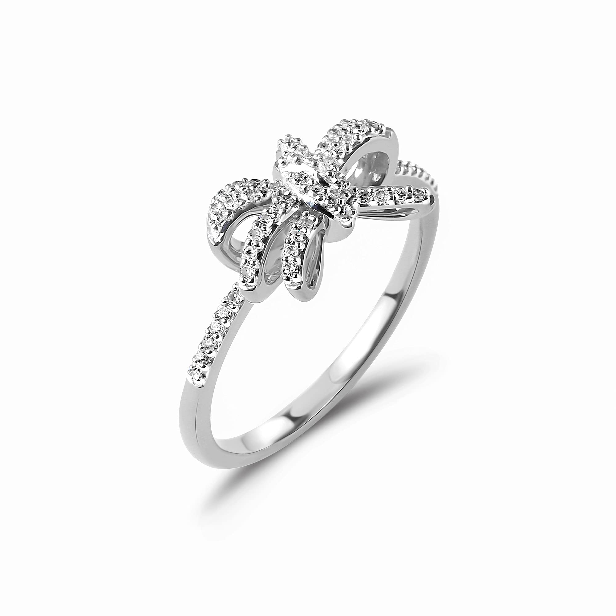 DZON 10k White Gold 1/6CT TDW Round Diamond Knot Bow Fashion Ring Love Gift for Women (I-J,I2)