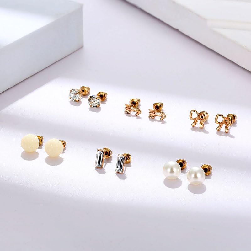 ORAZIO 60 Pairs Gold Stud Earrings Set for Women Multipack,Hypoallergenic Assorted Cubic Zirconia Pearl Heart Earrings Pack Multiple Piercings,Fashion Small Earrings Jewelry for Gift,Gold