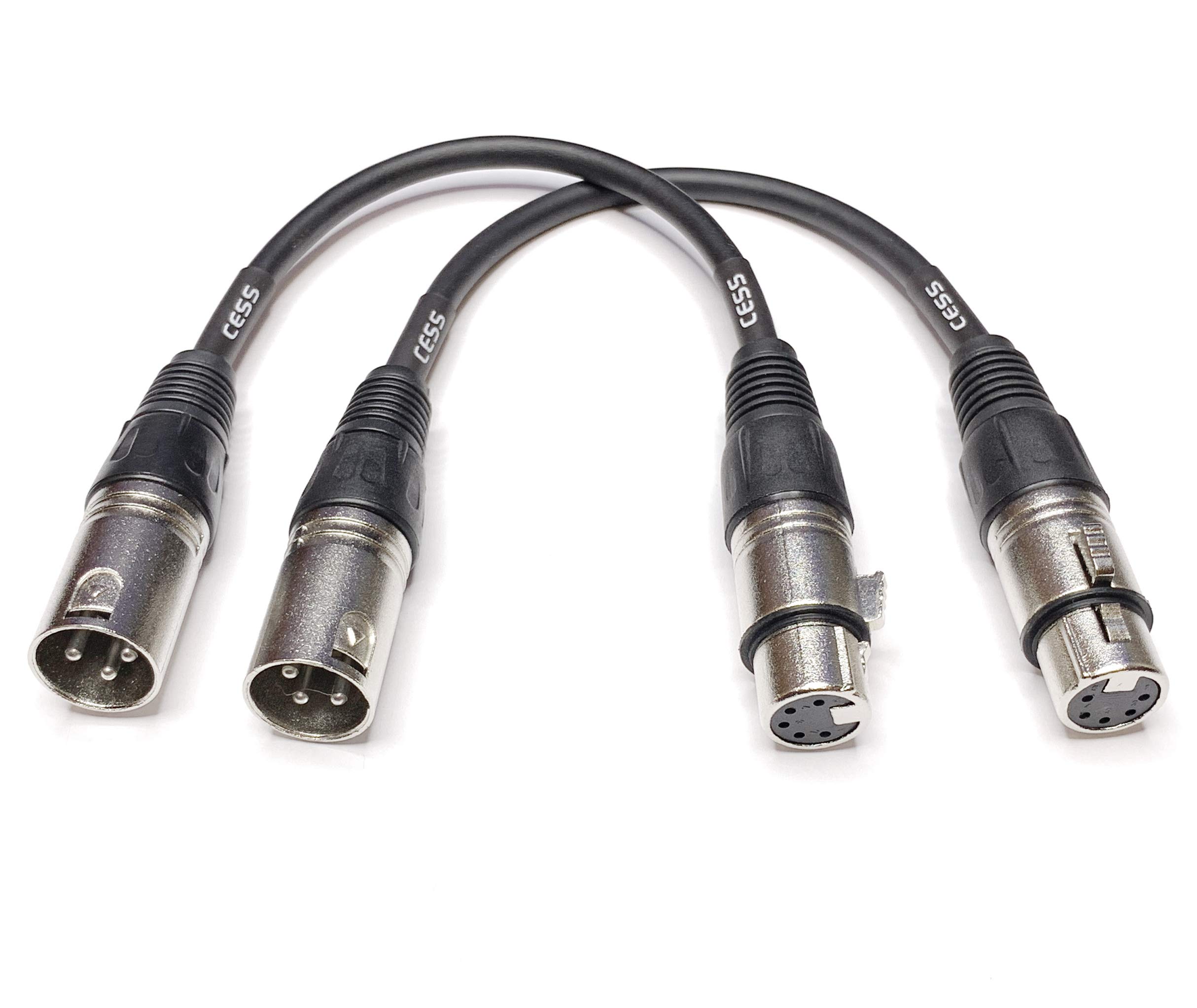 CESS-007 XLR3M to XLR5F DMX512 Adaptor Cable - 3-Pin Male XLR to 5-Pin Female XLR DMX Turnaround - 2 Pack