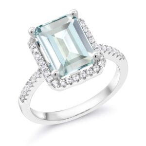 Gem Stone King 925 Sterling Silver Gemstone Birthstone Engagement Ring | Emerald Cut 10X8MM | Wedding Engagement Anniversary Promise Ring For Women | Available In Size 5, 6, 7, 8, 9