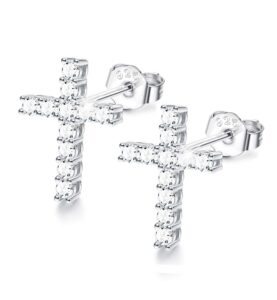 sllaiss cubic zirconia cross stud earrings 925 sterling silver cz stud earrings for women