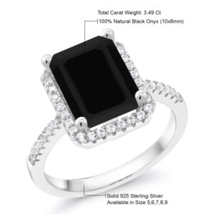 Gem Stone King 925 Sterling Silver Gemstone Birthstone Engagement Ring | Emerald Cut 10X8MM | Wedding Engagement Anniversary Promise Ring For Women | Available In Size 5, 6, 7, 8, 9