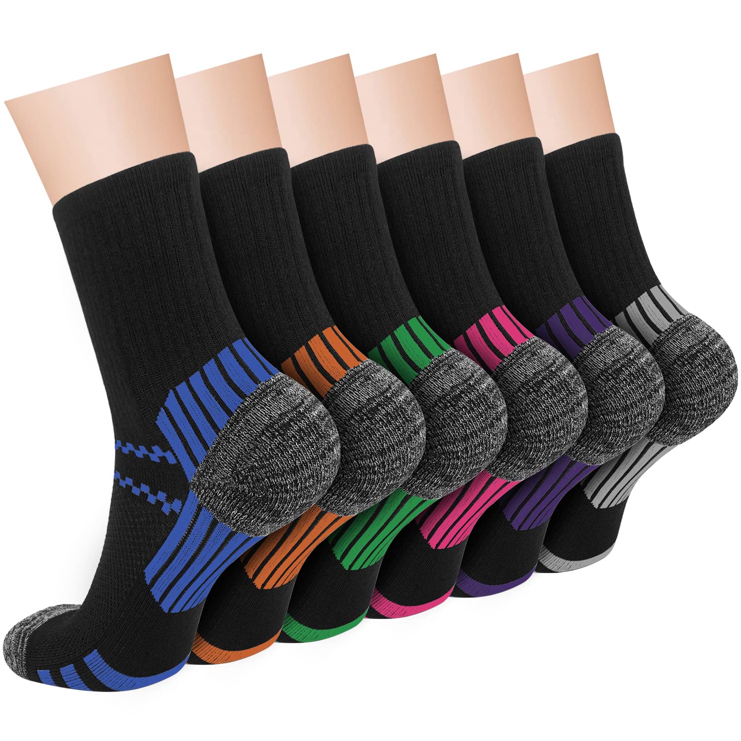 Iseasoo Compression Socks for Women & Men Circulation - Plantar Fasciitis Crew Socks Best Support for Athletic Running Cycling（S/M