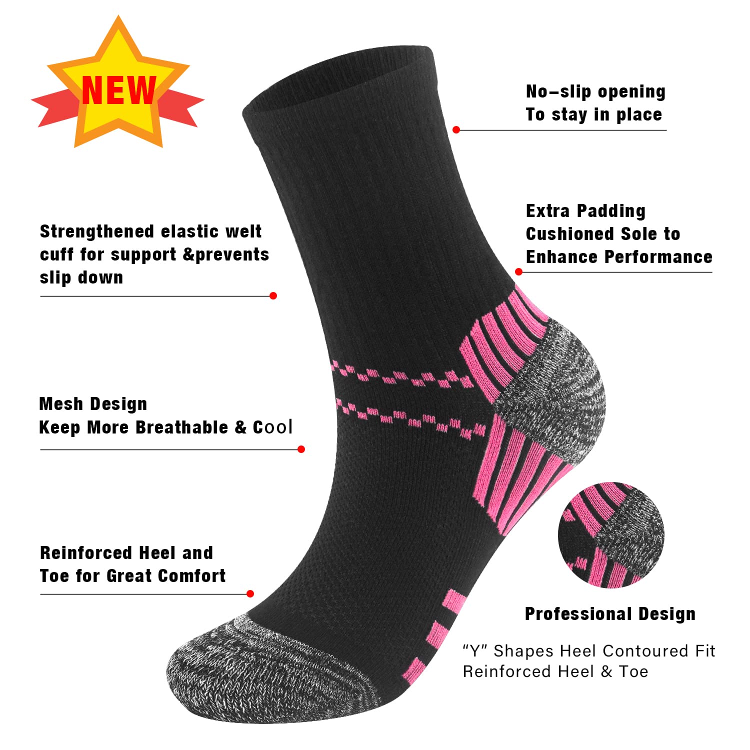 Iseasoo Compression Socks for Women & Men Circulation - Plantar Fasciitis Crew Socks Best Support for Athletic Running Cycling（S/M