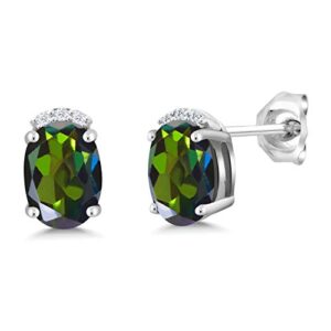 gem stone king 1.66 ct oval green mystic topaz g-h lab grown diamond 925 silver earrings