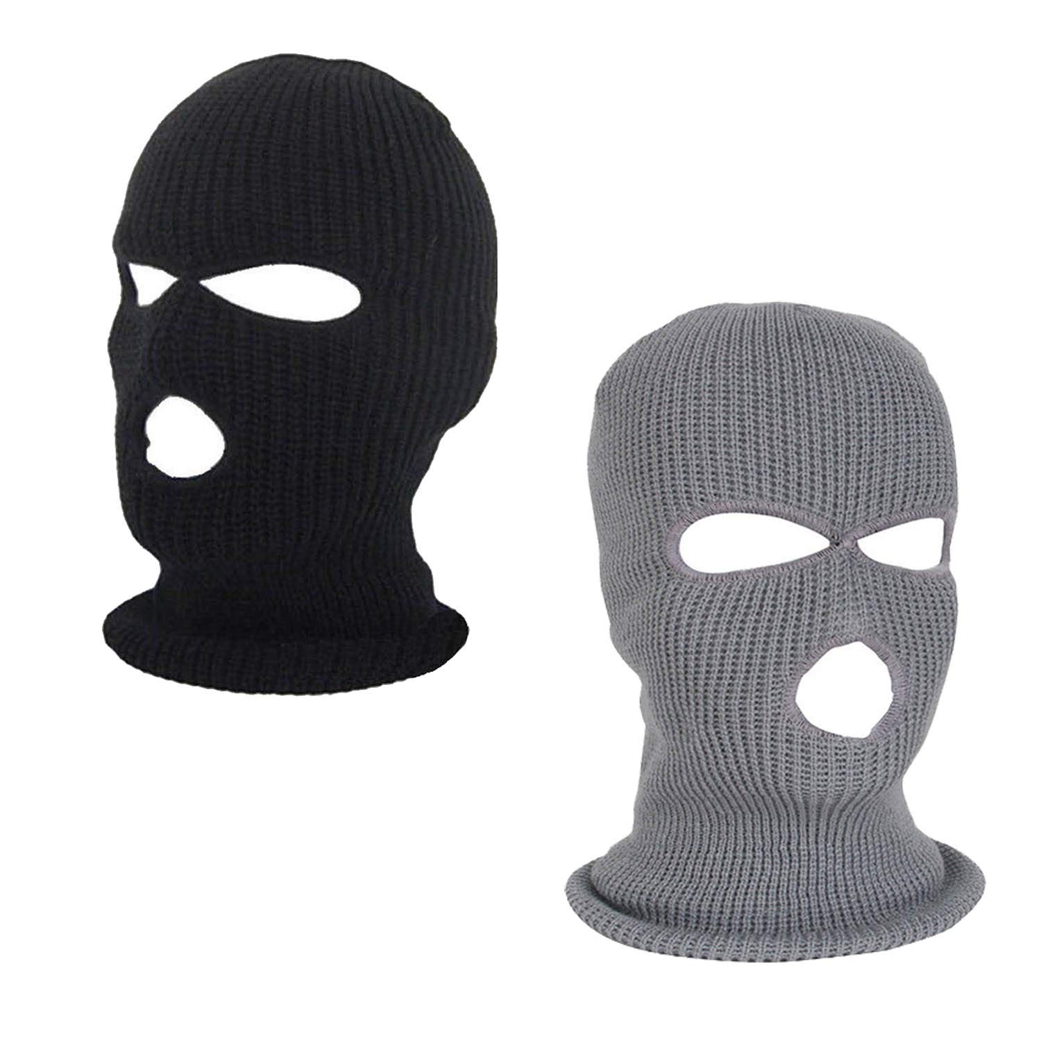 SUNTRADE 2pcs 3-Hole Ski Face Mask Balaclava,Full Face Mask for Winter Outdoor Sports Black