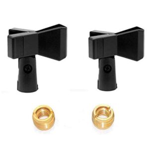 universal microphone clip holder stands with 5/8" male to 3/8" female nut adapters butterfly style microphone clip holder for handhold microphone black 2 set