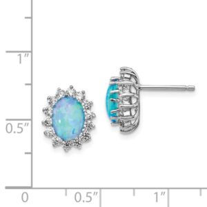 925 Sterling Silver Cabochon Lab Grown Created Blue Opal Cubic Zirconia CZ Stud Earrings