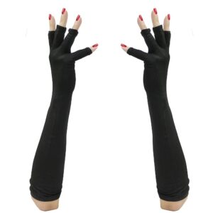 luwint elegant long fingerless gloves - uv protection nails gloves for gel manicures (black)