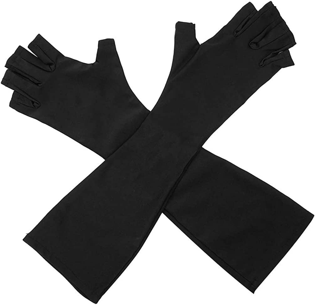 Luwint Elegant Long Fingerless Gloves - UV Protection Nails Gloves for Gel Manicures (Black)