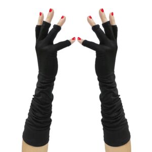 Luwint Elegant Long Fingerless Gloves - UV Protection Nails Gloves for Gel Manicures (Black)