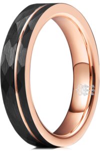 three keys jewelry 4mm womens charming jewelry tungsten hammered with rose gold interior & stripe wedding carbide ring band for women engagement black size 7