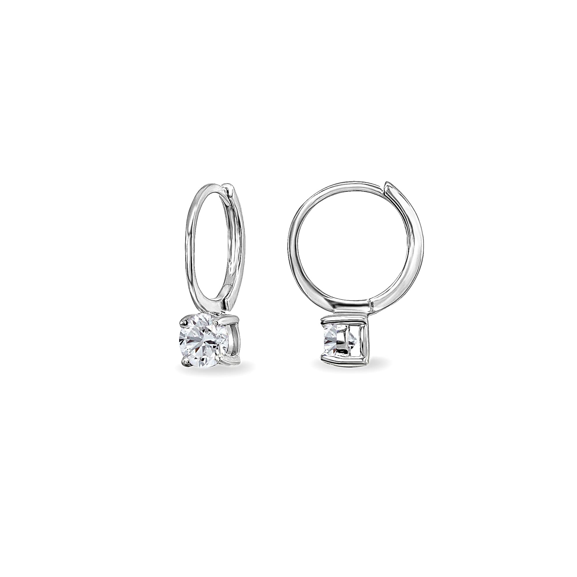 Sterling Silver Synthetic White Sapphire 5mm Solitaire Small Round Huggie Hoop Earrings for Women