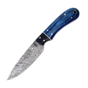 bucknbear custom handmade fixed blade damascus hunting knife with leather sheath - drop point utility (maple burl handle)