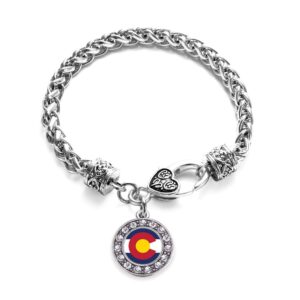 inspired silver - colorado flag braided bracelet for women - silver circle charm bracelet with cubic zirconia jewelry