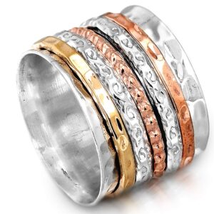 boho-magic spinner ring for women 925 sterling silver with copper and brass fidget bands wide (8)