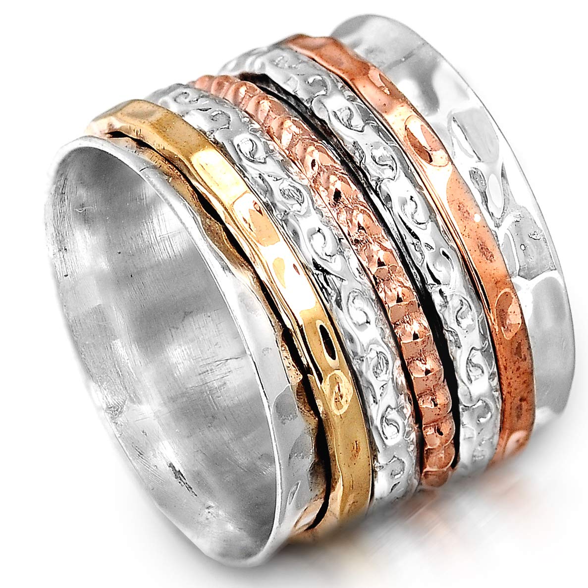 Boho-Magic Spinner Ring for Women 925 Sterling Silver with Copper and Brass Fidget Bands Wide (8)