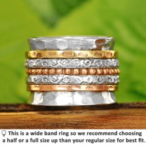 Boho-Magic Spinner Ring for Women 925 Sterling Silver with Copper and Brass Fidget Bands Wide (8)