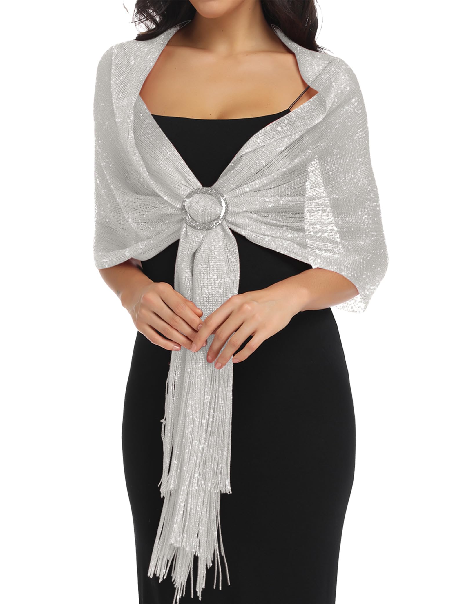 Silver Shawls and Wraps for Evening Dresses Shall for Women Dressy Shawls for Evening Wear Transparent Scarf for Dresses (Silver)