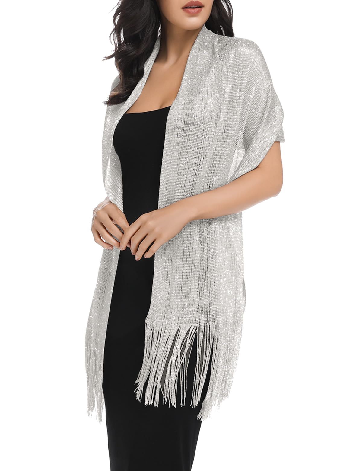 Silver Shawls and Wraps for Evening Dresses Shall for Women Dressy Shawls for Evening Wear Transparent Scarf for Dresses (Silver)