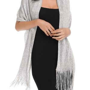 Silver Shawls and Wraps for Evening Dresses Shall for Women Dressy Shawls for Evening Wear Transparent Scarf for Dresses (Silver)