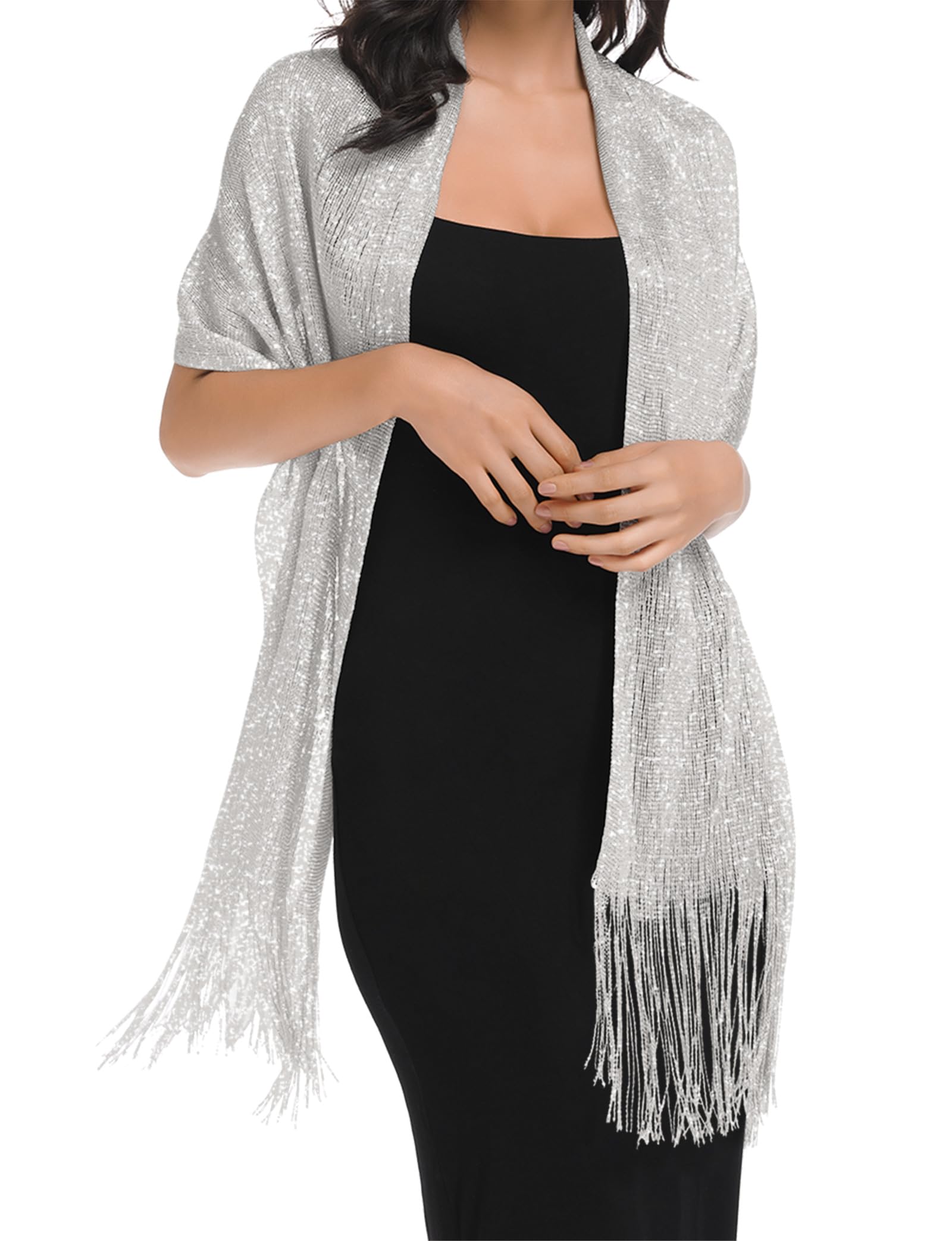 Silver Shawls and Wraps for Evening Dresses Shall for Women Dressy Shawls for Evening Wear Transparent Scarf for Dresses (Silver)